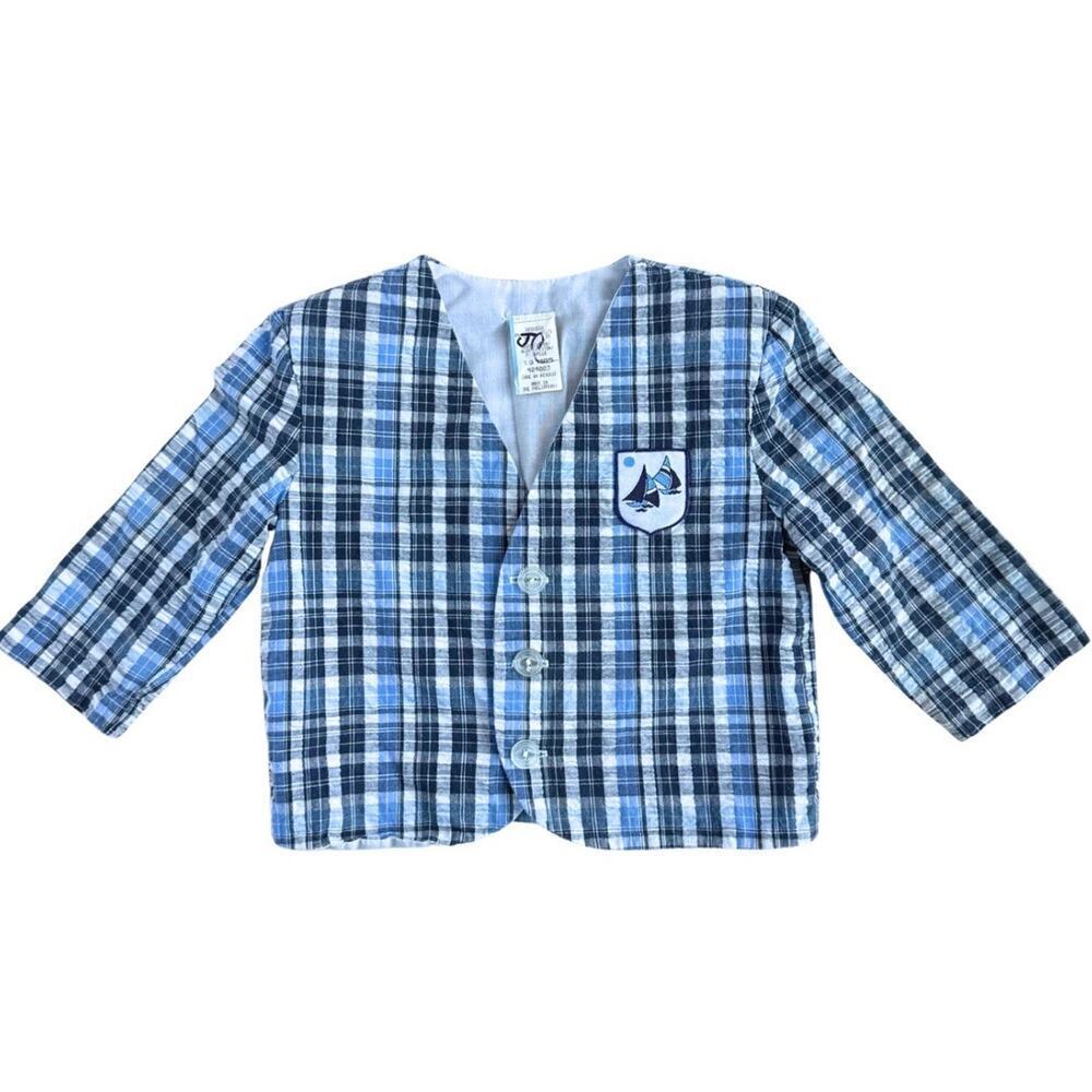 Vintage Baby Nautical Plaid Jacket Sailboat Crest Blazer 18 Months